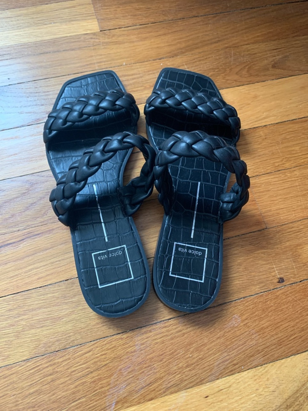 Dolce Vita Black Braided Double-Strap Slide Sandals